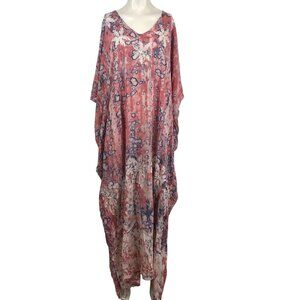 SAKKAS - WOMEN ONE SIZE HIBISCUS PINK V NECK BUTTERFLY SLEEVE RAYON MUUMUU DRESS